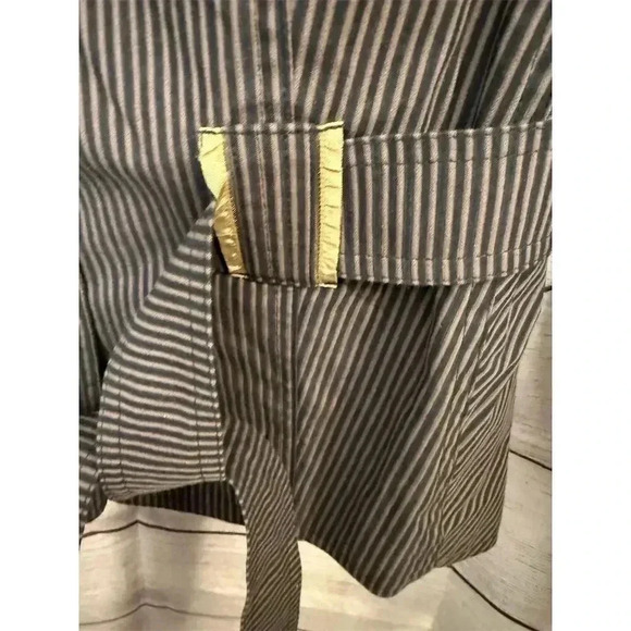 Apostrophe Women's Striped Jacket Size 12 Navy Button-Up Belted Waist - Picture 7 of 10